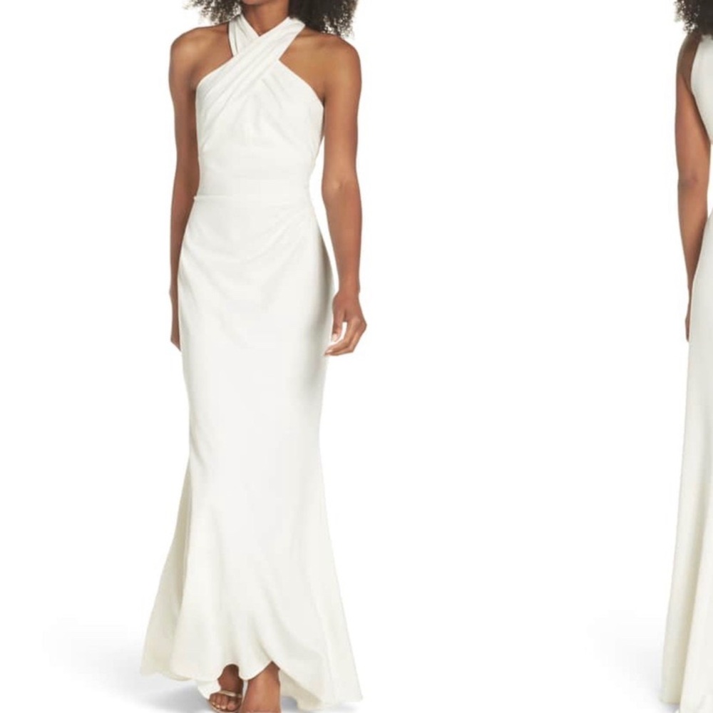 Eliza J Side Pleat Crossneck Gown